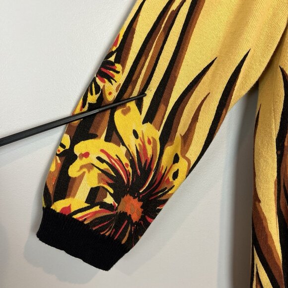 Bob Mackie Wearable Art Floral Cardigan Sweater Size Large Yellow Brown - Picture 6 of 10